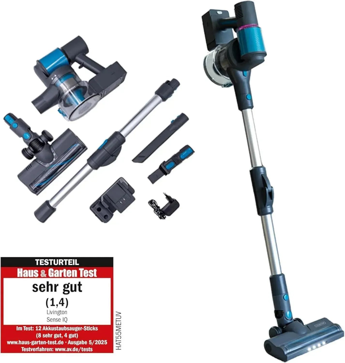 LIVINGTON Sense IQ Kabelloser Akku-Staubsauger mit Schmutzerkennung und LED-Bürste