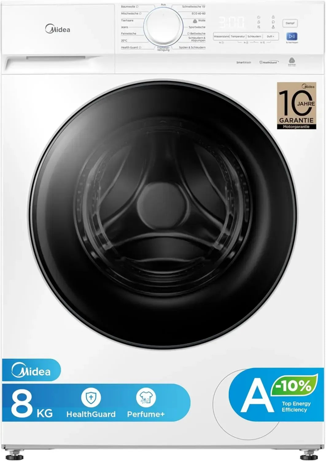 Midea Waschmaschine 8 kg, Energieeffizient, 1400 U/min, Dampfreinigung, Tierhaarentfernung, Schnellwäsche 15 Min, Woolmark
